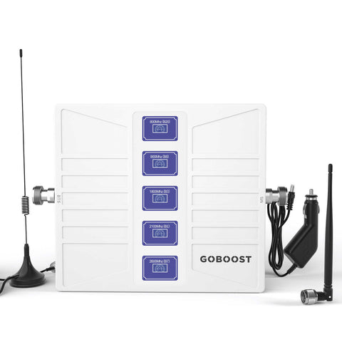 GOBOOST Car Signal Booster Support 5 Bands, Globally Compatible Cell Phone Signal Booster for RVs/Vans/SUVs/Crossovers